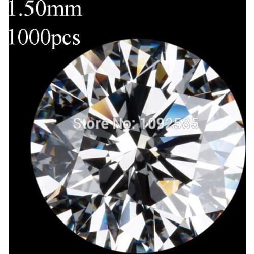 Wholesale 1000 pcs/lot 1.50 mm Cubic Zirconia white round perfect cut CZ stone high temperature resistance