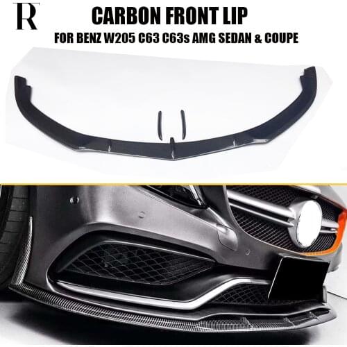 FD Style Carbon Fiber Front Bumper Chin Lip with Side Trim for Benz W205 Sedan S205 Wagon C63 & C63s Amg 15 - 21