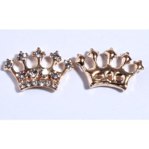 10PCS 14*23MM Chic Crown Shaped Crystal Clear Buttons For Clothing Silver Flatback Rhinestone Buttons For Shoes Wedding