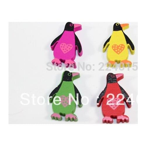 Holt Sale 20pcs/21*17mm Mixed Color Penguin Wood Beads, Wooden Cabochon Patch For Childrens Gift Diy,B1220