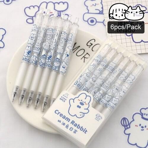 Sharkbang 6pcs/lot 0.5mm Black Gel Pen Press Type Writing Pen Cream Rabbit Sketch Pen Kawaii School Stationery Supplies