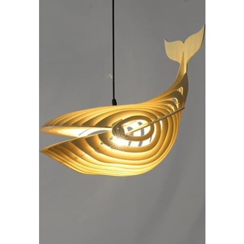 Modern Art Pendant Lights Whale Wood Lamp Restaurant Fish Pendant Lamp for Kids Room Hanging Kitchen Lamp Light Fixtures