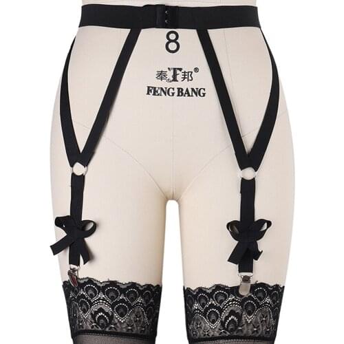 Black Bow Wedding Garter Leg Harness Body Belt Gothic Punk Bondage Stockings Sexy Lingerie Cage Women Body Harness Garter Belt