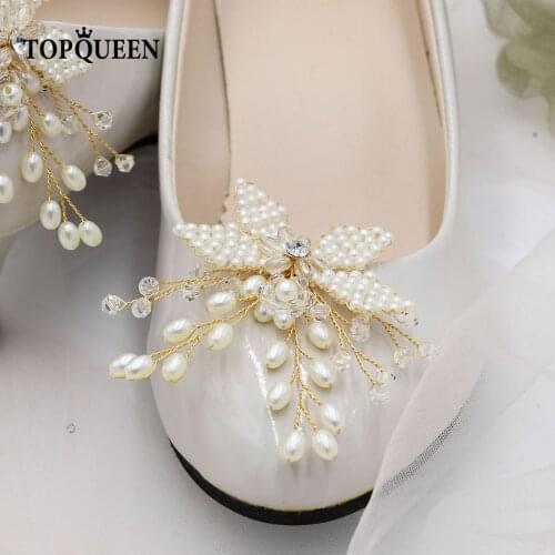 TOPQUEEN X15 Elegant Golden Wedding Shoe Clips Beautiful Pearls Accessories Women Sandal Bags Party Dresses Detachment Pinkage