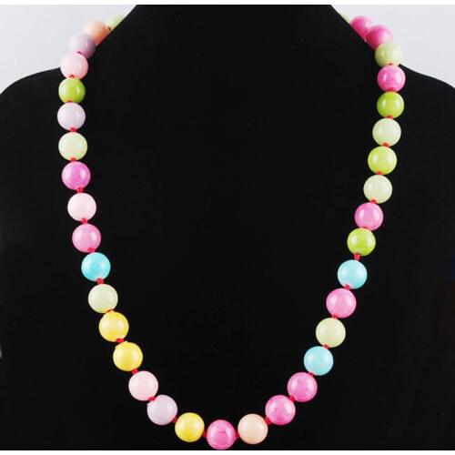 WOJIAER Multicolor Jades Gem Stone Round 10mm Beads Necklace 18" Long Chain Jewelry PF1105