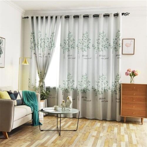 Simple Green Tree Printed Blackout Window Curtains For Living Room Bedroom Custom Made Soft Hand Feeling Blinds Finished Drapes