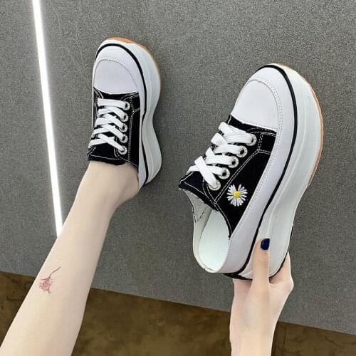 2021 Summer New Platform Wedges Sneakers Women canvas casual Shoes Woman breathable sneakers Open Heel Backless Loafers slippers