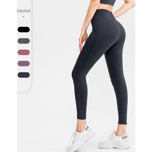 Women Sport Pants Yoga Leggings Gym Clothing Workout Running Seamless Sportswear With Pocket Stretch Belly Hip Up Run Leggings