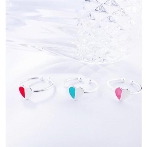 Heart Ice Cream Fresh Stitching 925 Sterling Silver Temperament Personality Female Trendy Resizable Opening Rings SRI049