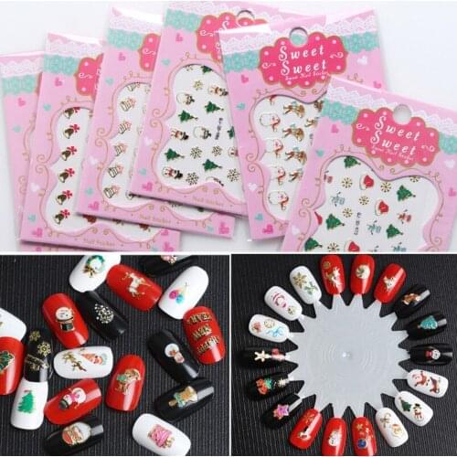 1PC New Christmas Mini Nail Stickers DIY Craft Nail Art 3D bronzing Nail Stickers New Year Christmas Decoration Xmas Party Favor