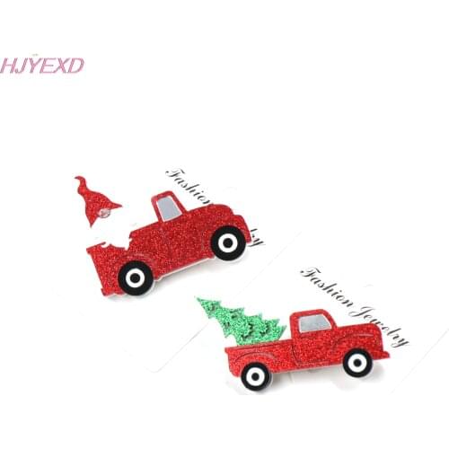 1pieces) Chirstmas Red Car Brooch (Safety Pin) Glitter Tree Acrylic Brooch