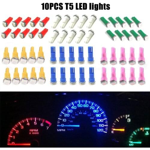 10PCS T5 LED Lights W1.2W W3W LED Car Interior Light Auto Side Wedge Dashboard Gauge Instrument Lamp Bulb 4014 LED Super Bright