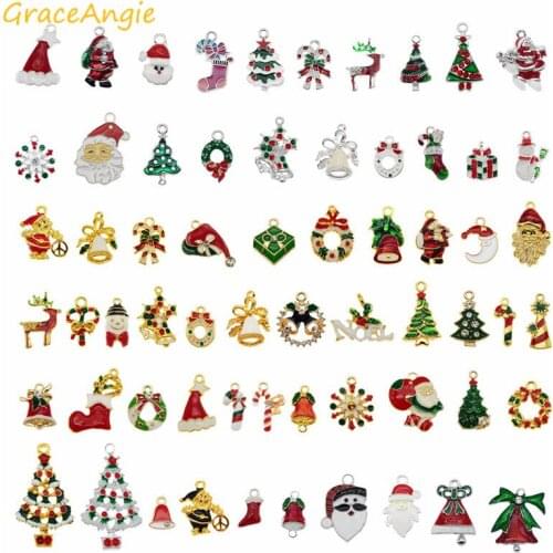 GraceAngie 10pcs Christmas Charms Enamel Pendants Ornaments Xmas Tree Decoration for Bracelet Earrings Necklace DIY Jewelry Gift