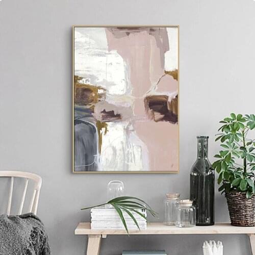 100% Handmade Abstract Pink Picture Canvas Painting Nordic Modern Canvas Art for Living Room Fashion Wall Art Picture Poster