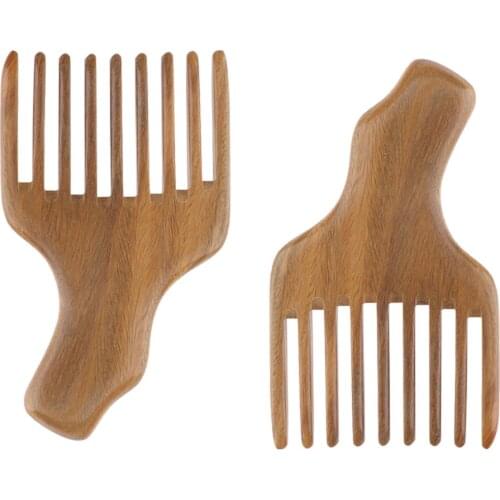 2pcs Natural Sandalwood Wide Tooth Detangling Massage Comb African American Pick Comb Hair Brush