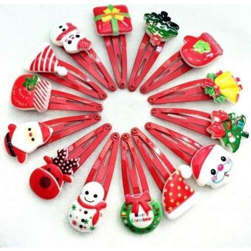 20pcs Christmas Girl Hairpins Hair Accessories Xmas Santa Claus Snowman Deer Christmas Tree Hat 3D Funny Barrette Clip 3