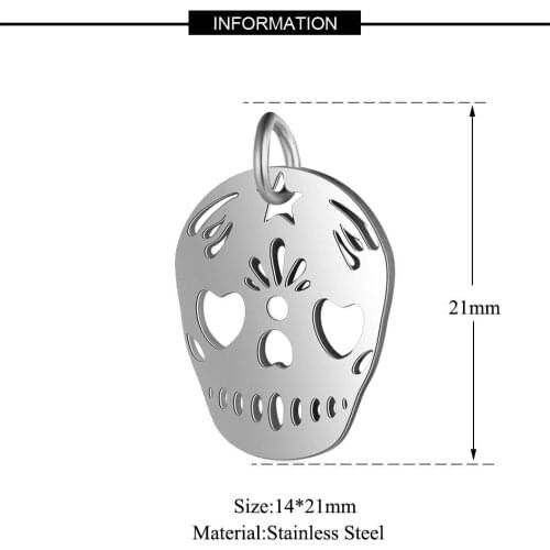 5pcs/lot Titanium Stainless Steel Skull Charm Pendant with Loop Fit DIY Pendant Necklace Jewelry Making Findings Supplier