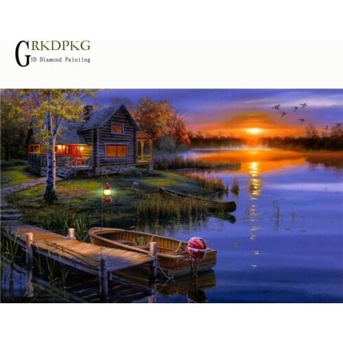 5D DIY Diamond Painting Full square Diamond "Scenic sunset house" Embroidery Cross Stitch Rhinestone Mosaic Unfinished painting