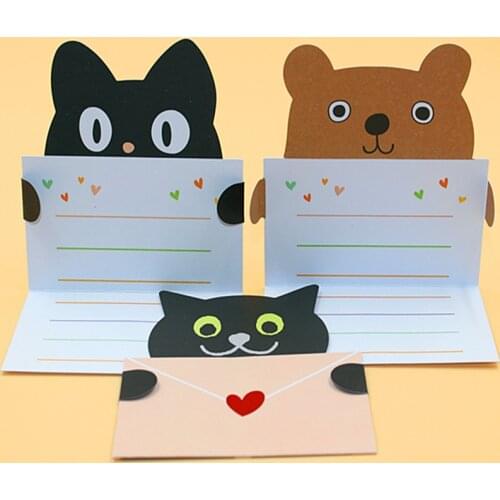 8pcs/set Cartoon animal envelope message card thank card baby birthday greeting card holiday cards Universal sheet