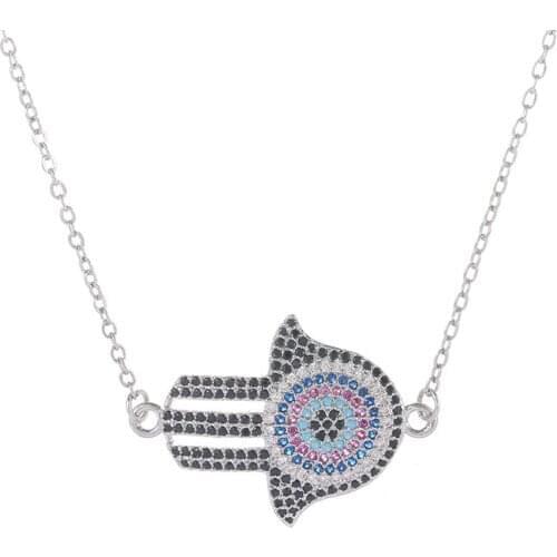 Ali Moda Dropshipping Micro Pave Colorful Natural Crystals Hamsa Fatima Hand Connector Women Pendant Necklace For Party Jewelry