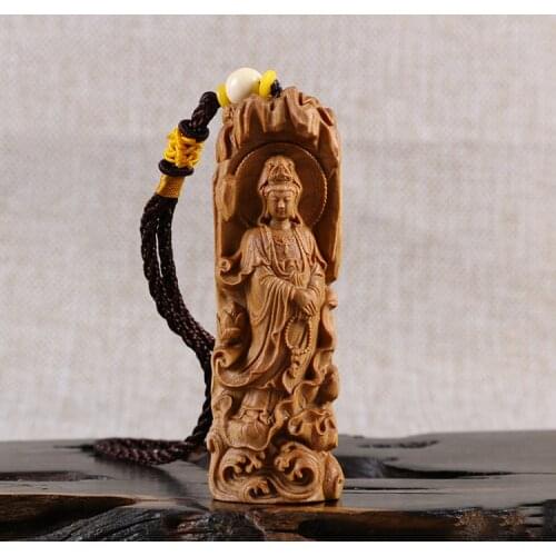 Australian Sandalwood Carving Car Pendant Statue Craft Real Wood Buddha Statue Guanyin Sculpture Home Decor