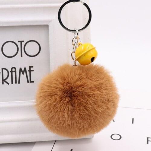 Big faux leather Fur PomPom KeyChain Rabbit Hair Bulb Bag pom pom Ball key chain Pendant poret clef for women Lovely Fluffy
