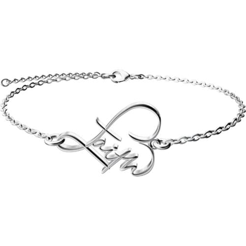 Stainless Steel Chain Link Bracelet FAITH Heart Charm Bracelets Silver Color For Women Fashion Jewelry Gift LGS1732