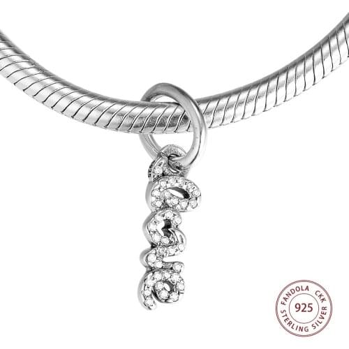 Wholesale 925 Sterling Silver Jewelry Signature of Love Charms Clear CZ Beads Fits Original Bracelet DIY Making Accessories
