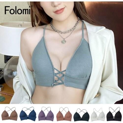 Folomi Sexy Soild Bras For Women Cotton Bralette Soft Lingerie Padded Brassiere Beauty Back Tops One Size