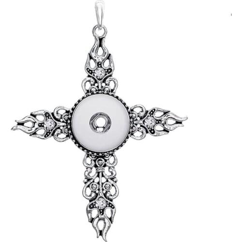 Cross 218 Interchangeable Charm Jewelry For Women Rhinestone Ginger Snap Button Jewelry Pendants Necklace (fit 18mm button)
