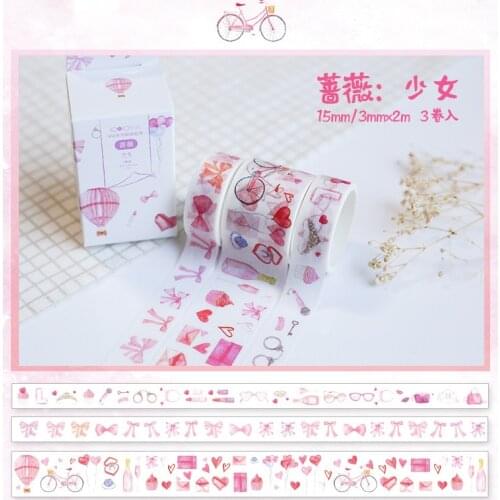 3 pcs/pack Girlhood Pink Decorative Adhesive Tape Masking Washi Tape DIY Scrapbooking Sticker Label japanese stationery