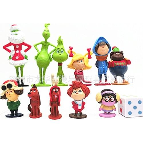 Action Figure Newest 12 PCS NEW Green Fur Monsters Grinch Christmas Geek Animation Movie Series Model Landscape Decoration Toys