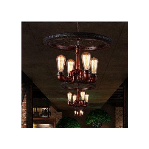 IWHD Water Pipe Industrial Vintage Light Fixtures LED Hanging Lamp Iron Lampara Cafe Bar Creative Bicycle tire Hang Lights