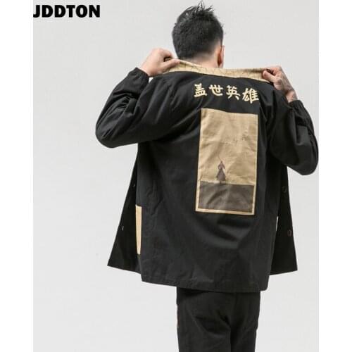 JDDTON New Autumn Winter Mens Jackets Printing Retro Outwear Chinese Style Windbreaker Casual Loose Fashion Overcoat JE123