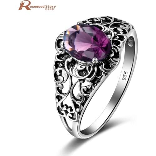 Pure 925 Sterling Silver Ring Purple Crystal Women Men Jewelry Vintage Design Silver Finger Ring Charms Handmade Gifts Hyperbole