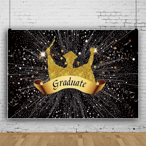 Laeacco Gold Bachelor Cap Congratulations Grade Poster Black Photography Background Portrait Customized Banner Photo Backdrops