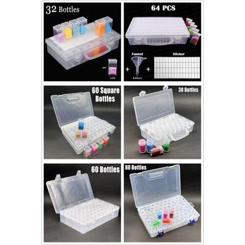 28/32/38/56/60/64/80 Bottle Multipurpose Transparent Container Case Diamond Painting Accessories Beads Storage Box Organizer Kit