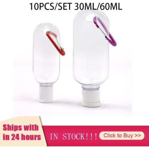 Refillable Bottles 10Pcs/Lot 30ml 60ml Empty Refillable Bottle With Key Ring Travel Transparent Plastic Hand Sanitizer Bottle
