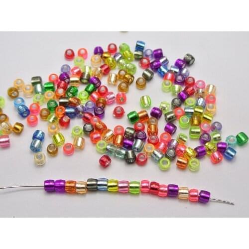 Fashion diy accessories 1000 Mixed Color Silver Foil Acrylic Barrel Beads 4X3mm for Kids Craft Kandi Bracelet