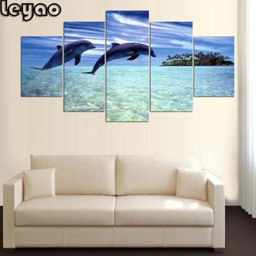 5 Pieces embroidery diamond Painting full square Animal Dolphin diamond mosaic For Modern Decorative Bedroom Multi-picture