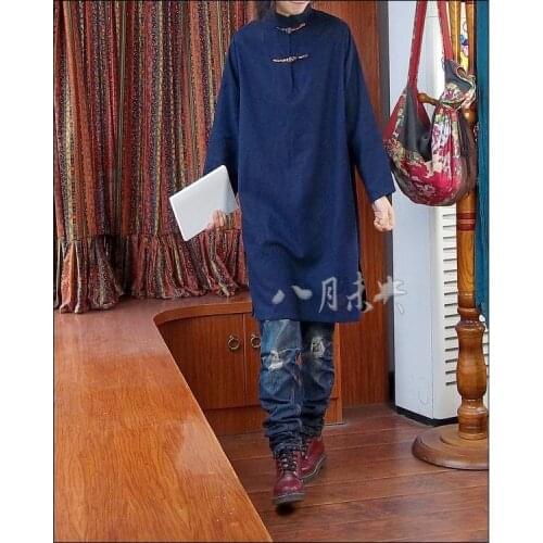 2014 New Arrivals Chinese Style Vintage Linen Shirt Cheongsam Dresses Long Gown Female Womens Linen Clothing 16211