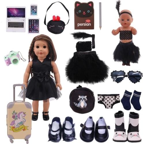 Doll Clothes Black Skirt Bag Shoes For 18Inch American Toy&43cm Born Baby Doll Accessories For Girls Birthday Gift
