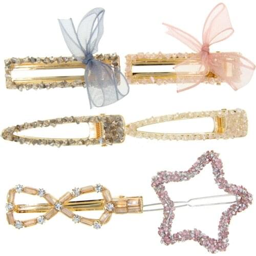 Wholesale 6pcs Lot Handmade Iridescent Drusy Crystal Pave Hair Clip Barrette Hairpin Women Lady Girl Kid Cute Lovely Gift