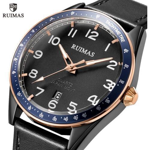 RUIMAS Simple Quartz Watches Men Luxury Top Brand Wristwatch Casual Army Leather Watches Man Luminous Relogios Masculino 573