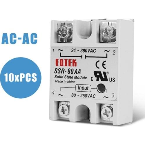 10PCS Solid State Module Relay SSR-80AA 80A Input AC 80-250VAC TO 24-380V AC Output High Quality For Temperature Controller