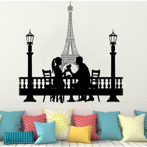 Romantic couple in front of in Paris have a dinner Wall Sticker Livingroom home Decal Vinyl Sticker decorrooms decoration HY605