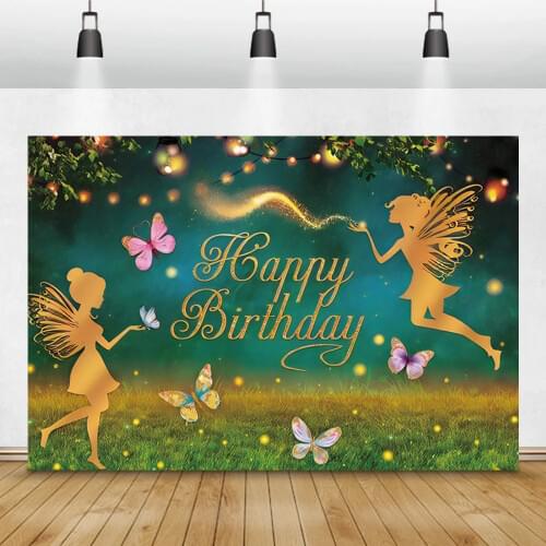 Happy Birthday Baby Kid Portrait Fairy Wonderland Butterfly Grass Light Photo Backdrops Photo Backgrounds Photozone Photophone