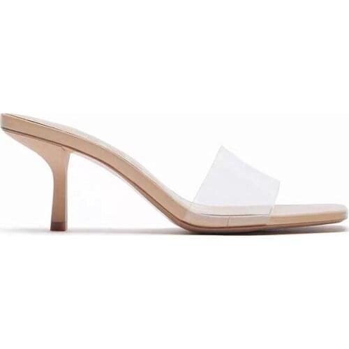 New Summer Womens Shoes With Square Toe Sandals Fashion Mid-Heel Open Toe Transparent High Heels Sandals For Outer Wear