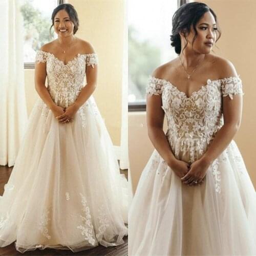 African Wedding Dresses Plus Size 2022 Sexy Off The Shoulder Lace Appliques Garden Wedding Dress Cheap Boho Bridal Gowns vestido