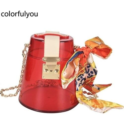 Fashion Transparent Design Women Party Purses Candy Colors Acrylic Chain Crossbody Bag Wedding Square Mini Bucket Bag Bolsa